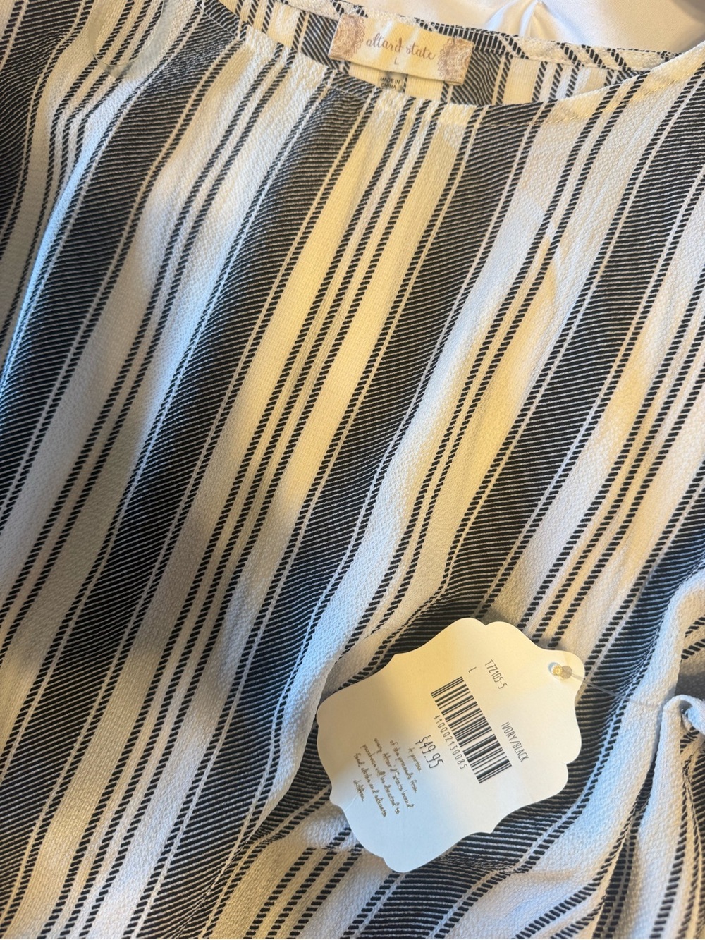 Altar'd State Black & White Striped Tie-Front Bell Sleeve Blouse - Picture 4 of 4